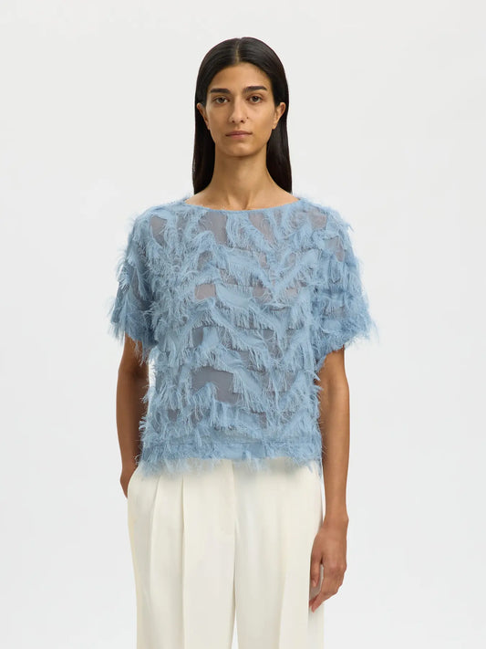Myline SS boat neck top Dusty blue