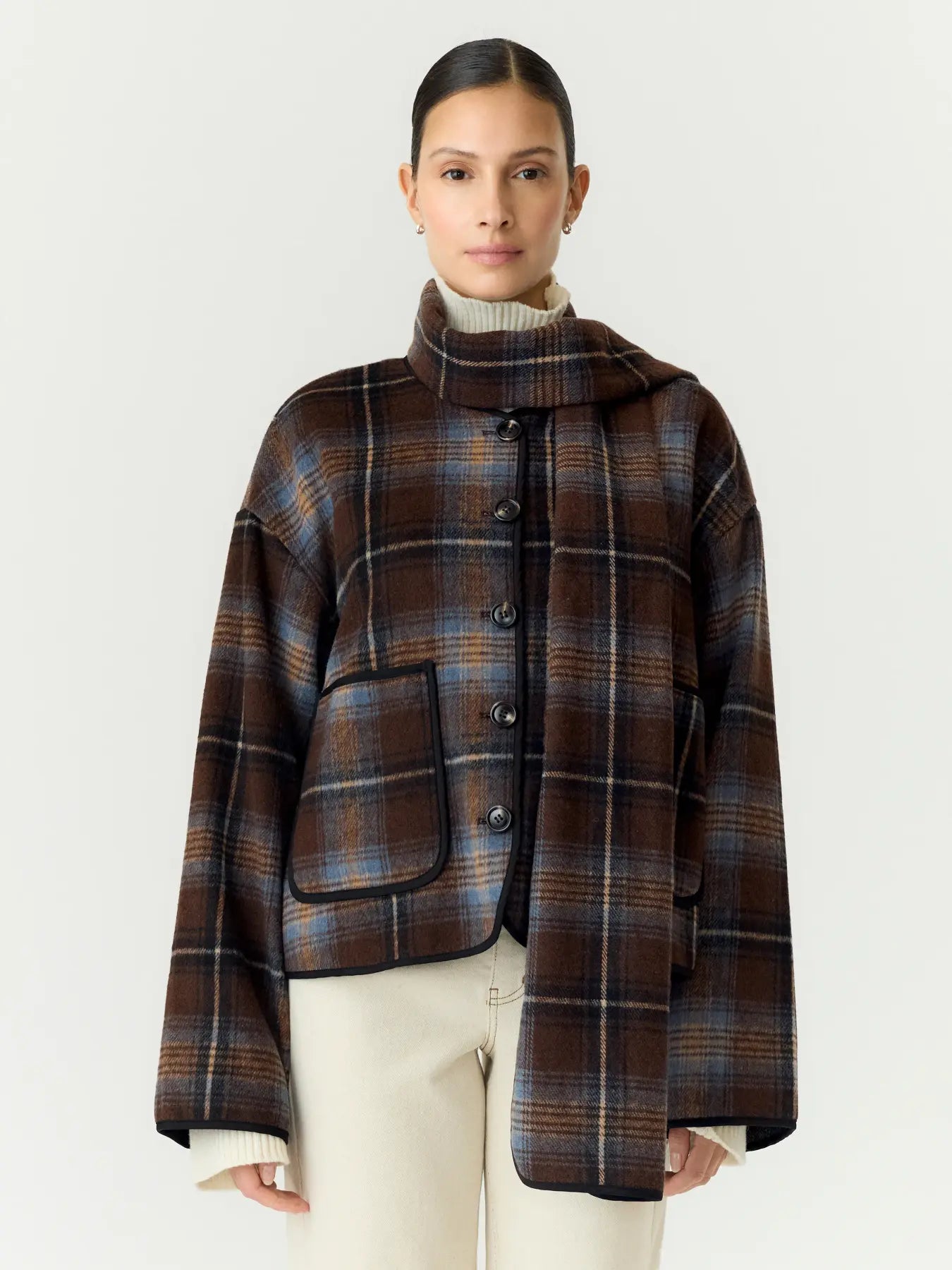 Calino LS scarf jacket Checks brown
