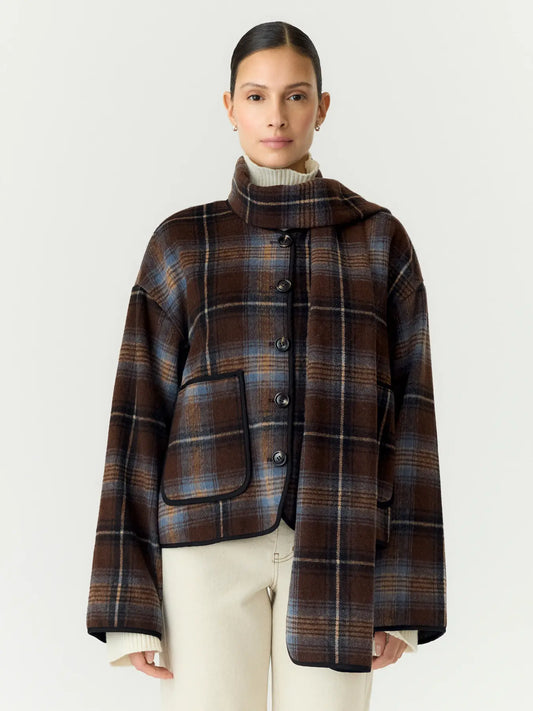 Calino LS scarf jacket Checks brown