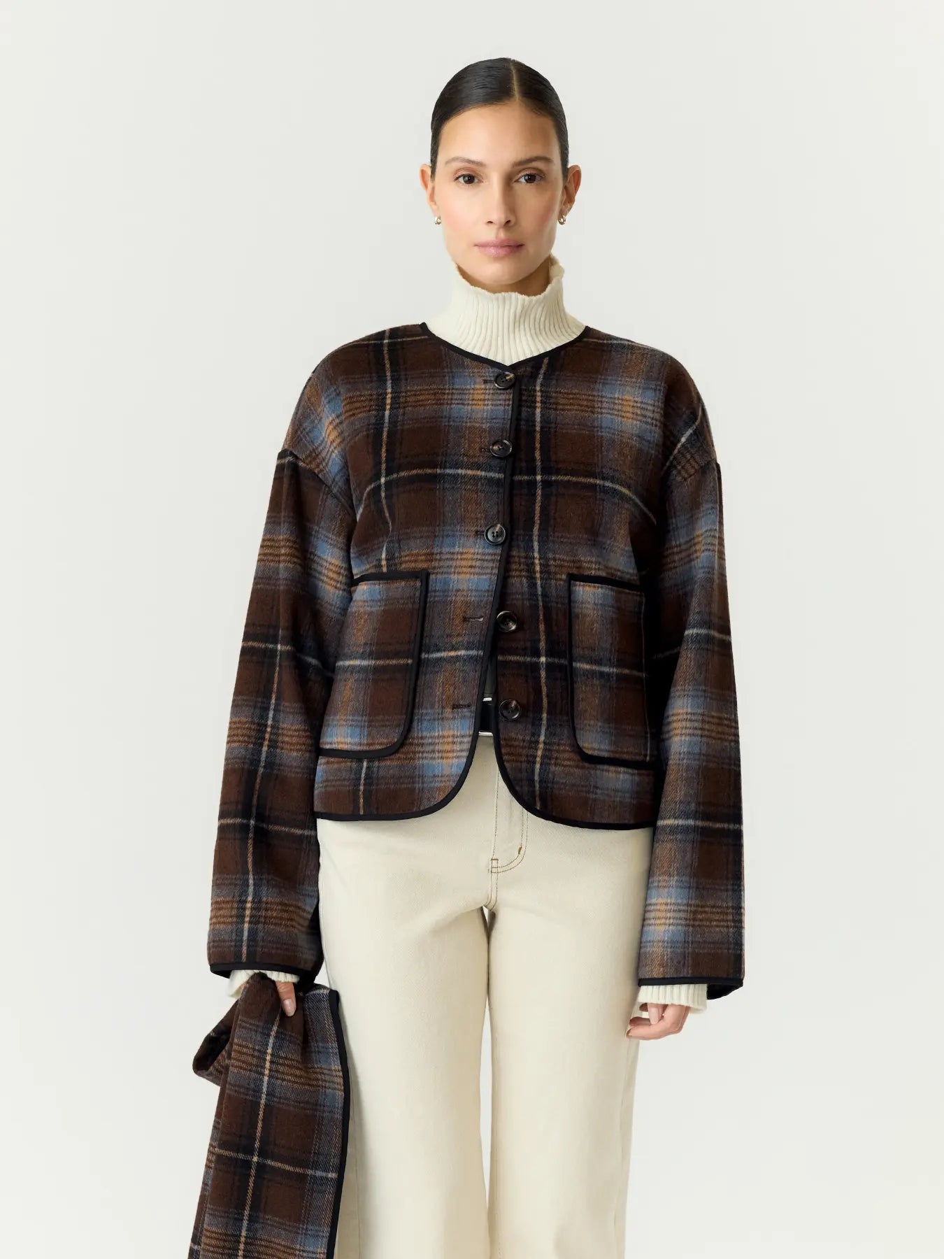 Calino LS scarf jacket Checks brown