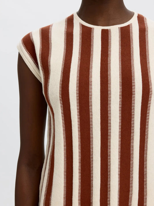 Lina SL knit o-neck top Birch/ Cherry