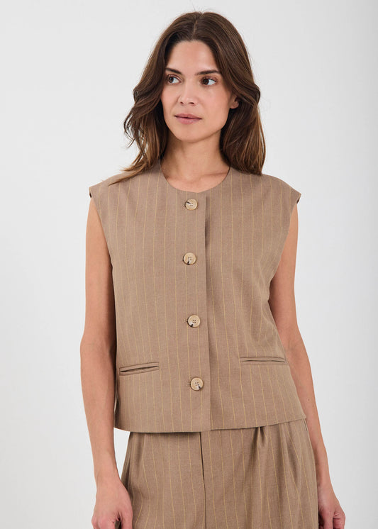 Novia short waistcoat Camel/ yellow stripe