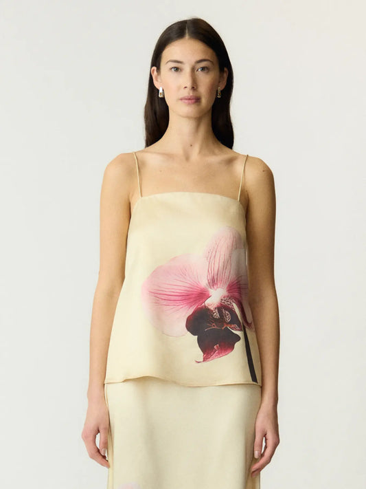 Orchida satin singlet top Orchid/ yellow