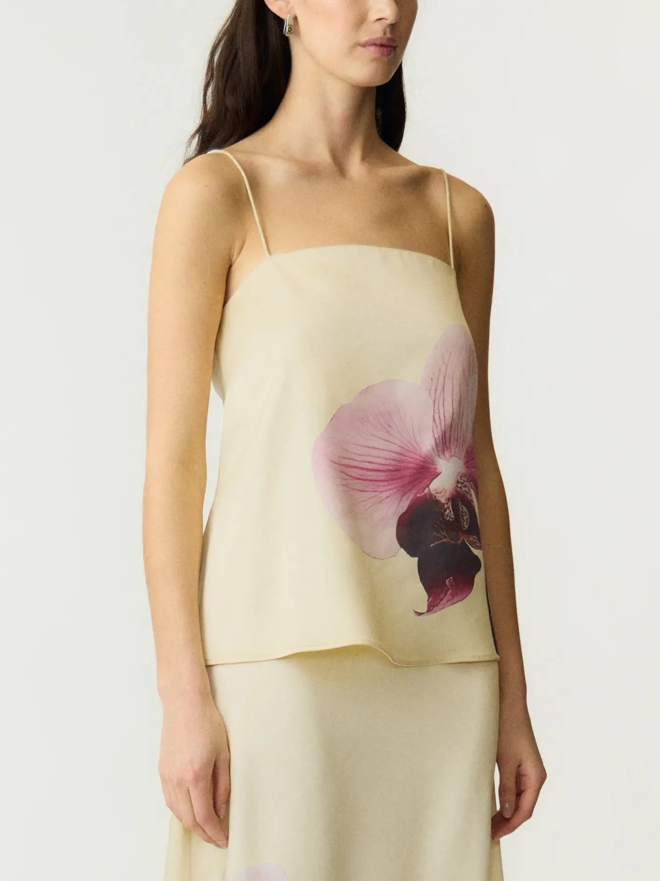 Orchida satin singlet top Orchid/ yellow