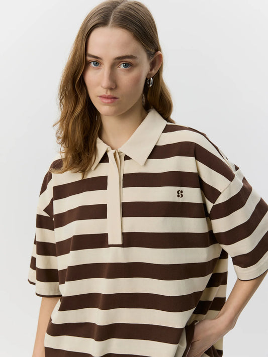 Pil oversize striped polo shirt Off white/ striped