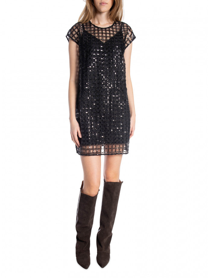 Laren relaxed SL short sequins dress Black