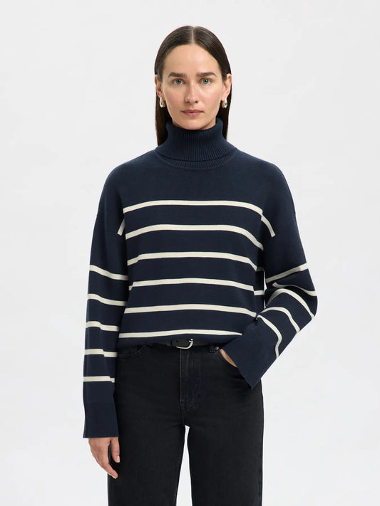 Kamma LS knit roll neck Dark sapphire/ Birch