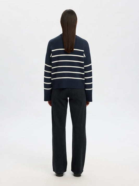 Kamma LS knit roll neck Dark sapphire/ Birch