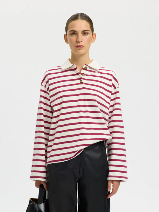 Wada LS stripe collar top Anemone stripes